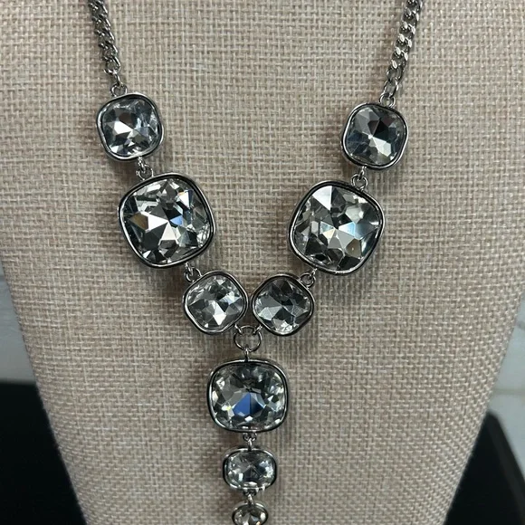 NWOT| Statement Crystal Drop Necklace | Silver Tone - Picture 2 of 3
